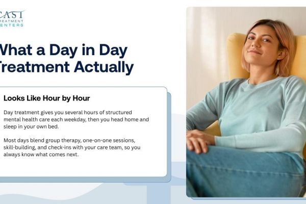 A typical day in a day treatment program with therapy and support